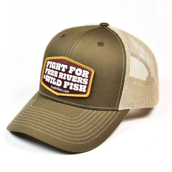 Frödin \'Free Rivers & Wild Fish\' Trucker Hat – Brown/Tan in de groep Kleding & Schoenen / Petten, mutsen en overig / Petten / Truckerpetten bij Sportfiskeprylar.se (TH-FBT)